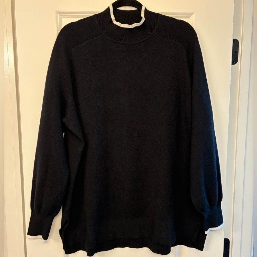 ANTHROPOLOGIE MAEVE Turtleneck Oversized Long Sleeve Sweater Black White Large